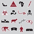 Ebola disease red and black stickers set