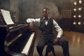Ebony grand piano player, jazz performer Royalty Free Stock Photo