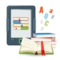 Ebook device contains millions of paper books published in digital Royalty Free Stock Photo