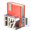 EBook icon metal FB2 red book USB 3D