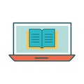 Ebook on laptop line and fill style icon vector design