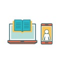 Ebook laptop and smartphone line and fill style icon vector design