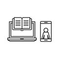 Ebook laptop and smartphone silhouette style icon vector design