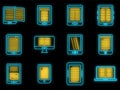 Ebook reader icons set vector neon