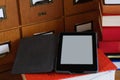 Ebook Reader in a Library - New Technology Concept Royalty Free Stock Photo
