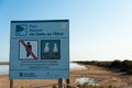 Ebro delta, Spain - 10 august 2019: national park sign advising of breeding birds protected area in ebro delta national park in