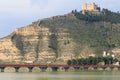 Ebro river and Castell de Mequinensa, a historic fortress in Spain