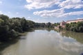 Ebro river passing through the city of Logrono on a sunny day Royalty Free Stock Photo