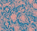 Ebru fluid flowers abstract seamless pattern in calm pink blue tones. Royalty Free Stock Photo