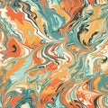 Ebru paintinfg texture seamless pattern. Green, white, black, orange abstract background. Seamless liquid fluid. Mrbling style