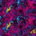 Ebru paintinfg texture seamless pattern. Magenta, blue, yellow abstract background. Seamless liquid fluid. Mrbling style effect.