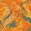 Ebru paintinfg texture seamless pattern. Orange, blue, yellow abstract background. Seamless liquid fluid. Mrbling style effect.