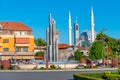 Ebu Bekr mosque viewed behind Democracy square in Shkoder, Albania