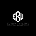 EBU letter logo design with polygon shape. EBU polygon and cube shape logo design. EBU hexagon vector logo template white and Royalty Free Stock Photo