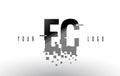 EC E C Pixel Letter Logo with Digital Shattered Black Squares