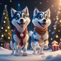 An ecard of two Husky dogs being frolic in the snow.