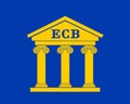 ECB and European Central Bank - classicist building with title on the gable wall.