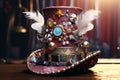 Eccentric and fantastical top hat adorned with. Generative ai Royalty Free Stock Photo