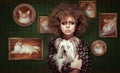 Eccentric Shaggy Woman with Pet - Little Puppy Royalty Free Stock Photo