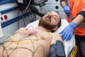 Ecg electrodes on patient chest in ambulance Royalty Free Stock Photo