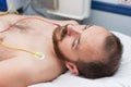 Ecg electrodes on patient chest in ambulance Royalty Free Stock Photo