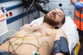 Ecg electrodes on patient chest in ambulance Royalty Free Stock Photo