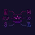 Ecg, heart diagnostic, electrocardiography icons