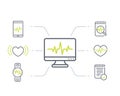 Ecg, heart diagnostic, electrocardiography icons