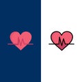 Ecg, Heart, Heartbeat, Pulse  Icons. Flat and Line Filled Icon Set Vector Blue Background Royalty Free Stock Photo