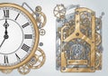 Echanisms, featuring a large clock with Roman numerals on the Royalty Free Stock Photo