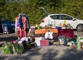 Eching, Germany - merchandise on display at spring flea market Royalty Free Stock Photo