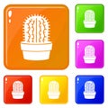 Echinocereus icons set vector color