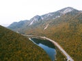 Echo lake New Hampshire Franconia Notch in fall drone