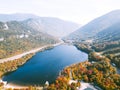 Echo lake New Hampshire Franconia Notch in fall drone
