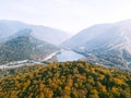 Echo lake New Hampshire Franconia Notch in fall drone