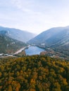 Echo lake New Hampshire Franconia Notch in fall drone