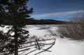 Echo Lake in winter time. Frozen lake and snow