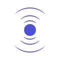 Echo sonar waves. Blue radar symbol on sea and ultrasonic signal reflection. Icon detect and scan vibration or water. Round Royalty Free Stock Photo