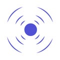 Echo sonar waves. Blue radar symbol on sea and ultrasonic signal reflection. Icon detect and scan vibration or water. Round Royalty Free Stock Photo