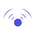 Echo sonar waves. Blue radar symbol on sea and ultrasonic signal reflection. Icon detect and scan vibration or water. Round Royalty Free Stock Photo