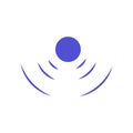 Echo sonar waves. Blue radar symbol on sea and ultrasonic signal reflection. Icon detect and scan vibration or water. Round Royalty Free Stock Photo