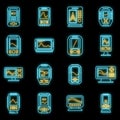 Echo sounder icons set vector neon Royalty Free Stock Photo