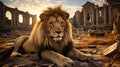 Echoes of Majesty: Lion\'s Journey Through Ancient Ruins
