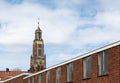 Echt, Limburg, The Netherlands, Church tower and brick stone wall