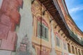 Ecija, Spain, March 9, 2022. View of the colorful Palacio de Penaflor in the city of Ecija, in Seville, Spain