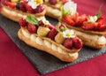 Eclair cake with strawberries Royalty Free Stock Photo