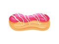Eclair with pink glaze. Vector illustration on white background. Royalty Free Stock Photo