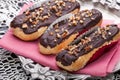 Eclairs cakes with chocolate glaze Royalty Free Stock Photo