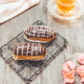 Eclairs coux for afternoon tea time Royalty Free Stock Photo