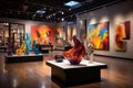 An eclectic art gallery featuring paintings, sculptures, and other decorative pieces from differen Royalty Free Stock Photo